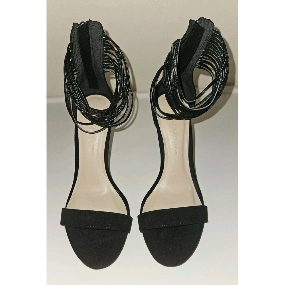 Wild Diva Lounge Black Strap Stiletto Heels Open Toe Sandals Size 6